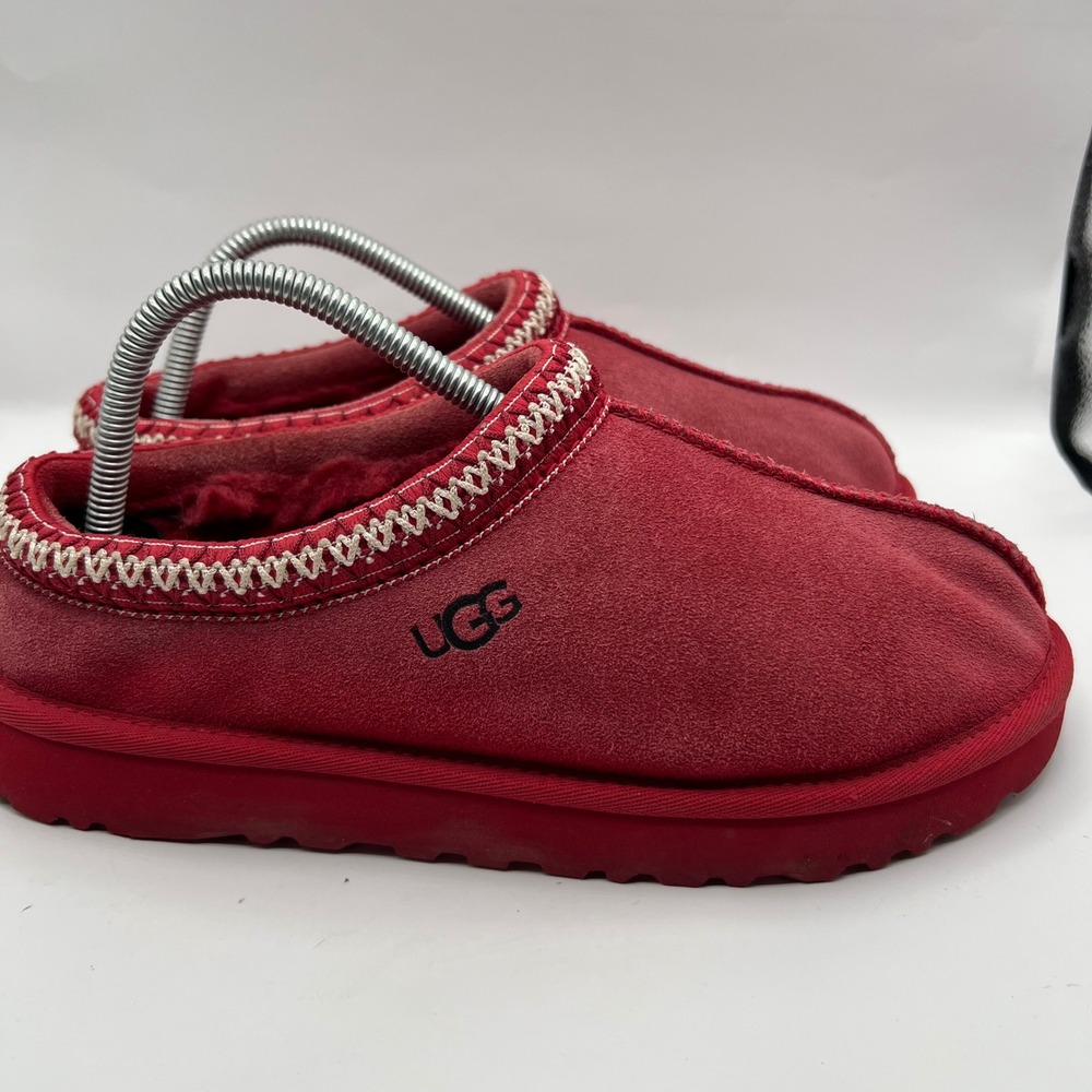 UGG Tasman Suede Slippers Red Women 9 5955 Embroidered Braid Slip On Shoes